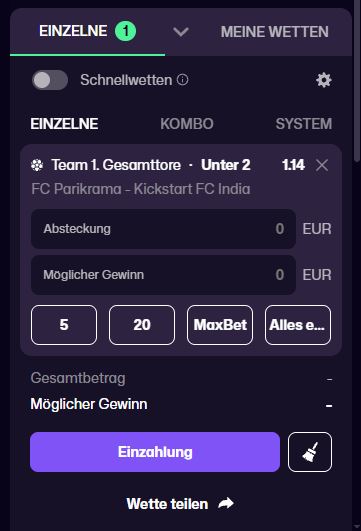 WinBeast Wette Platzieren